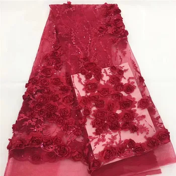 

Grace Design Red 3D Lace Fabric 2018 High Quality Mesh Embroidery Applique 3D Flower Tulle Nigerian Lace Fabrics A1207-1