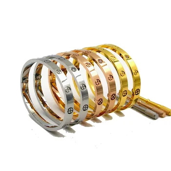 

Titanium Steel Fashion Jewerly Lover Cuff Bracelets Bangles for Women Men Couples Screwdriver Screw Bracelet Christmas A0324