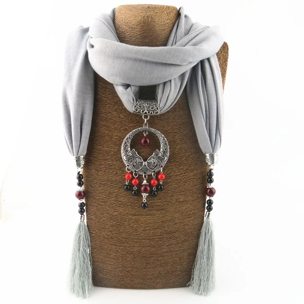 Мода Чистый Цвет Мода кисточкой дизайн шарф-ожерелье, ювелирные изделия кулон - Цвет: Серый