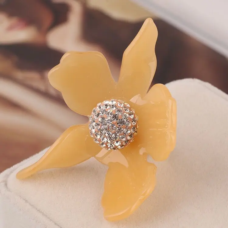 Amybaby Мода цветок лилии кристалл смолы женские милые кольца эмалированная глазурь ювелирные изделия