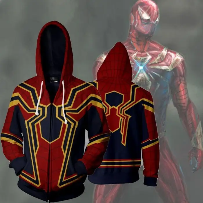 

Avengers 4 Endgame Men and Women Zipper Hoodies Iron Spiderman 3D Hooded Jacket Superhero Sweatshirt Streetwear Cosplay Costume