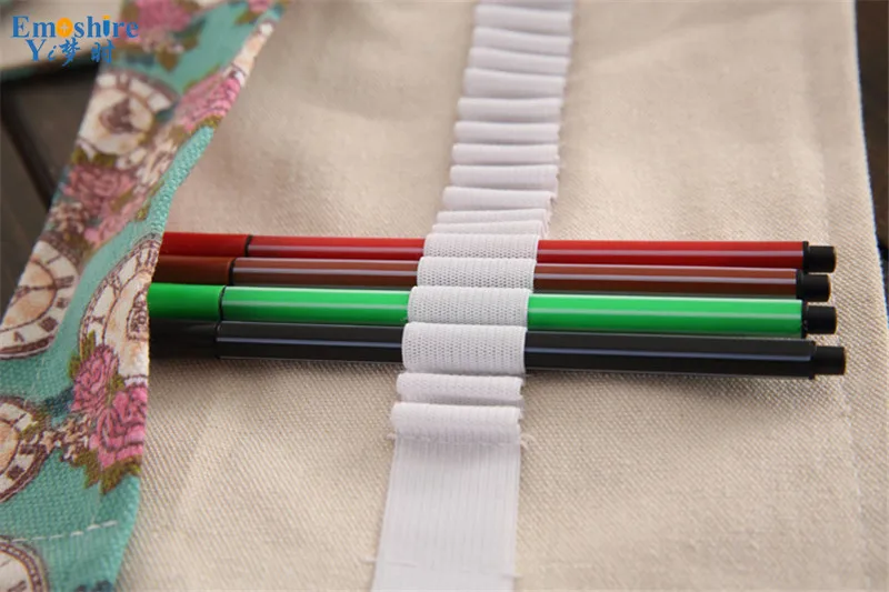 Emoshire New rose clock hand painted canvas pen bag art color lead stationery box student pencil bag large capacity art painting (13)