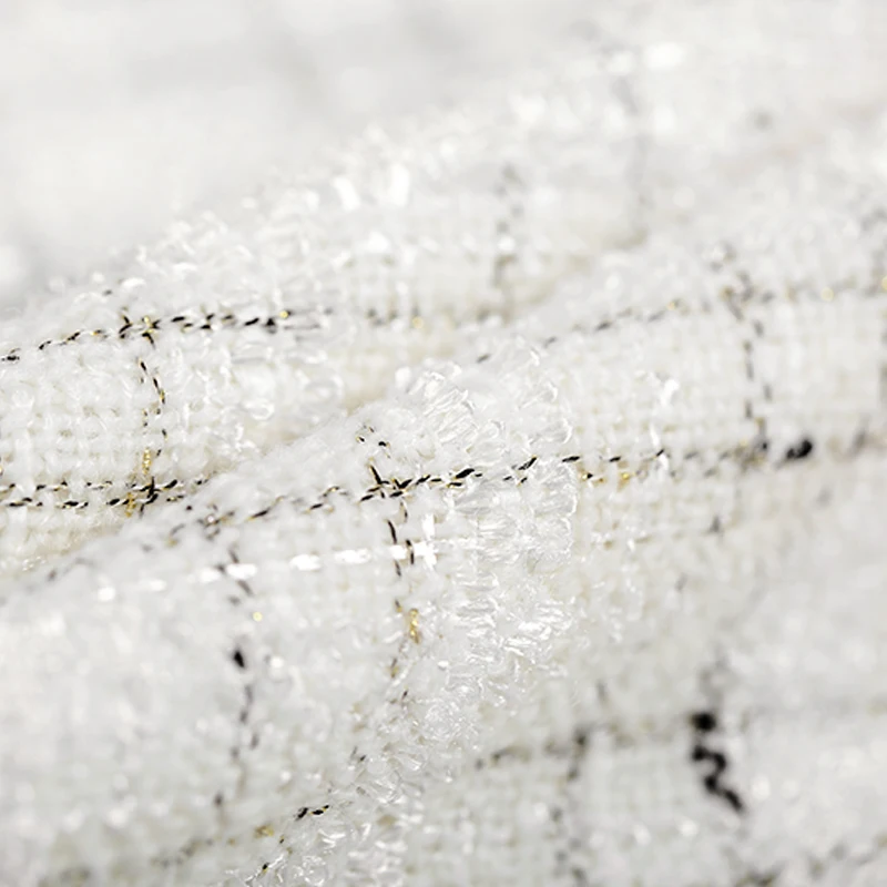 

150CM Wide 380G/M White Soft Knitted Tweed Acrylic Polyester Fabric for Autumn Spring Dress Jacket E992
