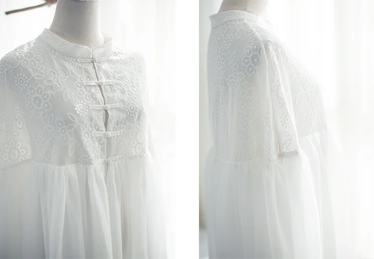 MM148 Новое поступление весна лето Женская одежда свободная длинная Макси вышитая шифоновая накидка рубашка платье белое