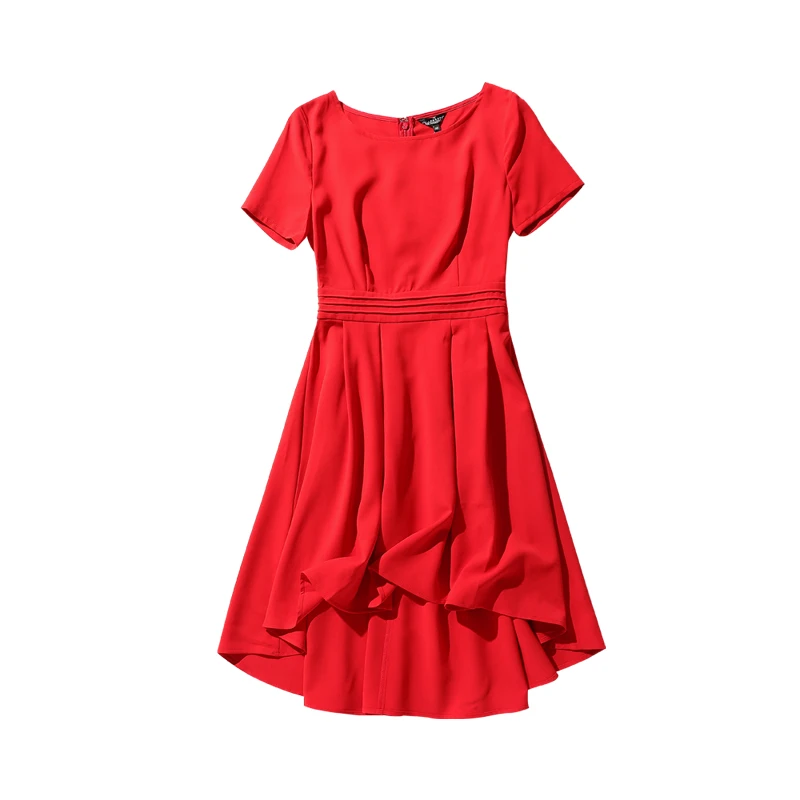 Dabuwawa женское элегантное асимметричное платье миди с высокой талией новое летнее платье с круглым вырезом красное/Белое платье D18BDR058 - Цвет: Красный