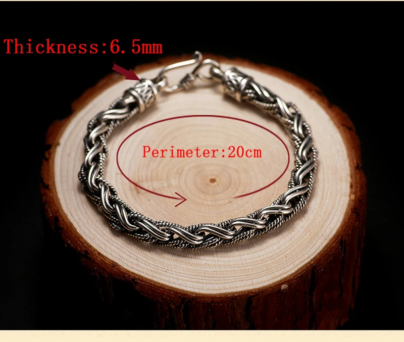 925 серебряные веревка витая браслет для панк-моды мужской тайский Винтаж стерлингового серебра браслет Для мужчин Народной украшения ручной работы