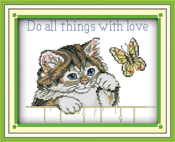 

Cat and flower Cross Stitch Kits Animal pattern Printed canvas Chinese Embroidery Needlework set Easy Cross-stitch dmc Handmade