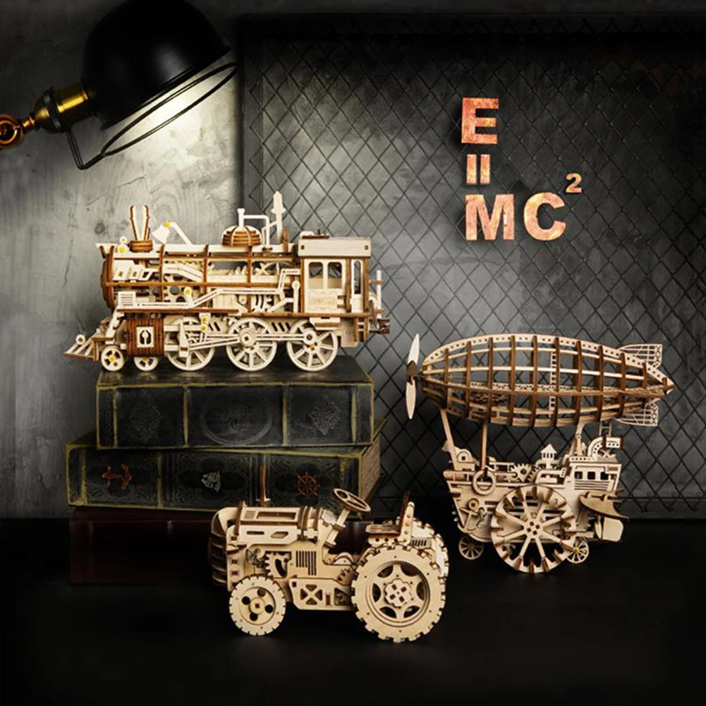 Quebra-cabeça de Madeira Cartão de Madeira Gear Drive Mecânica Modelo Kits Montagem Blocos Crianças Inteligência Desenvolvimento Brinquedos Presente Diy 3 Blocos de madeira
