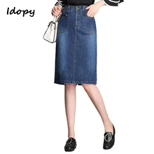 Idopy Летние повседневные женские винтажные потертые джинсовые юбки женские прямые карманы, набедренный ковбойские джинсовые юбки для женщин