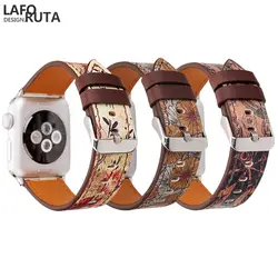 Laforuta ремешок для Apple Watch группа 44 мм 40 кожа iWatch серии 4 42 38 Apple Watch живопись наручный браслет с цветами