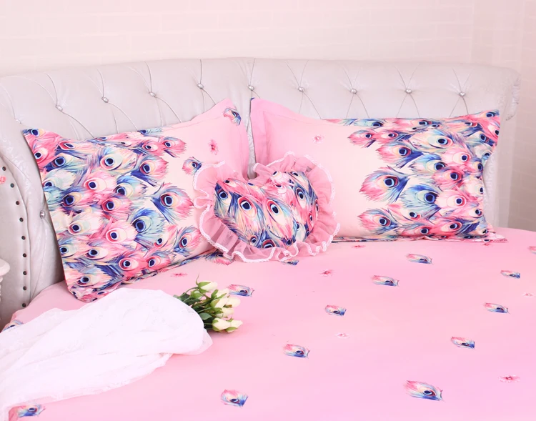 Sale LACE ROUND Corner Bed Europe Orange color Flower Bedding sets Cotton Round Double Bed sheet Duvet cover Pillow case Bedskirt 71