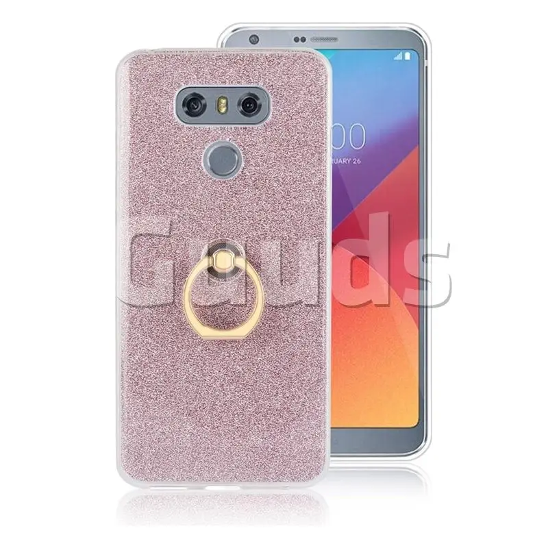 Luxury Soft TPU Glitter Back Ring Cover with 360 Rotate Finger Holder Buckle for LG G6 - Pink