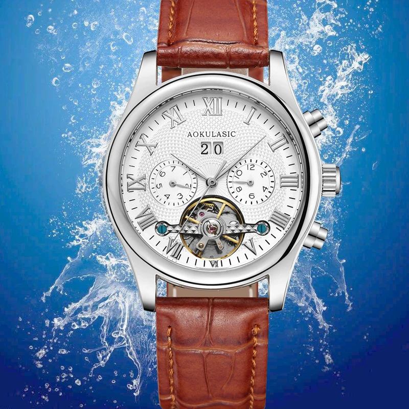 

AOKULASIC Mens New Fashion Luxury Brand Business Tourbillon Automatic Watch Men Waterproof Sport Watch Wrist Watch AK2