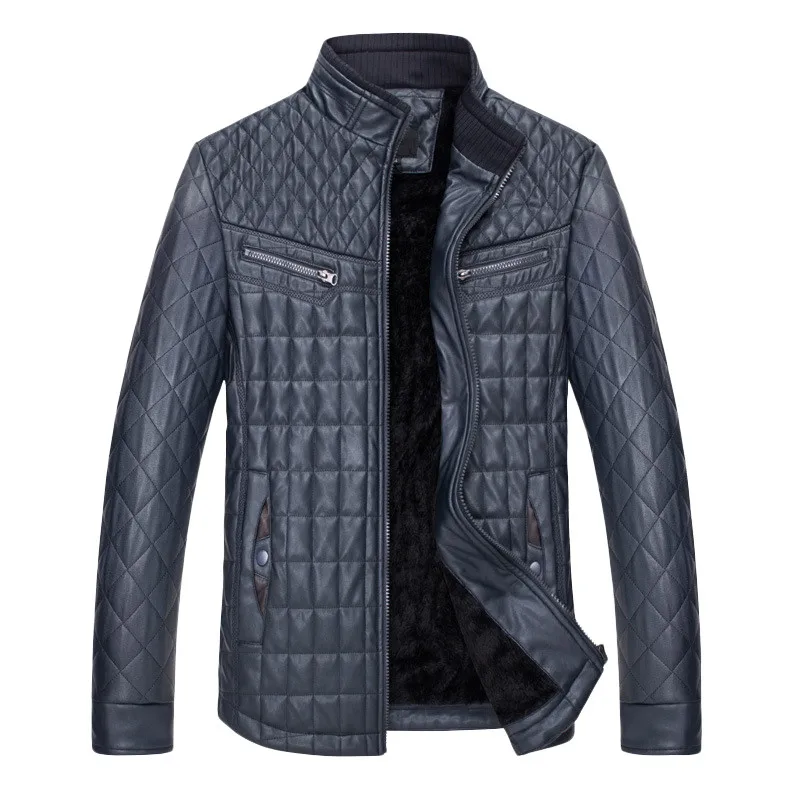 Top marron En Cuir Outwear Zipper Noir bleu Mode Hiver Automne Hommes Manteau Thermique Vérifier Vêtements Veste Mâle vN8nwm0