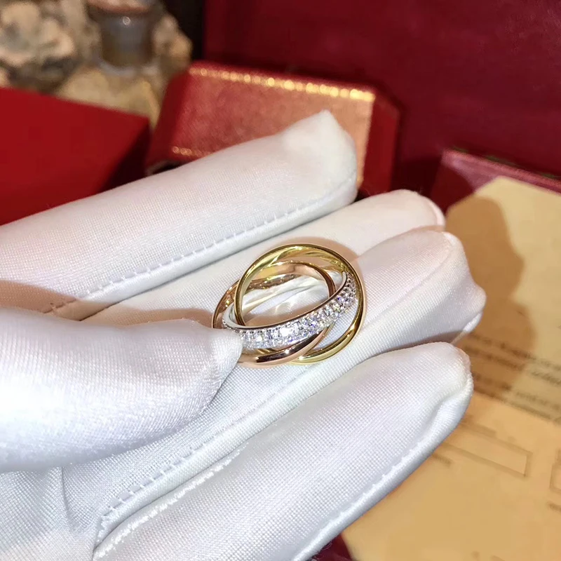 

Luxury Brand Pure 925 Sterling Silver Jewelry For Women 3 Round Rings 3 Color Circle Rings fuu cz srones Wedding Jewelry