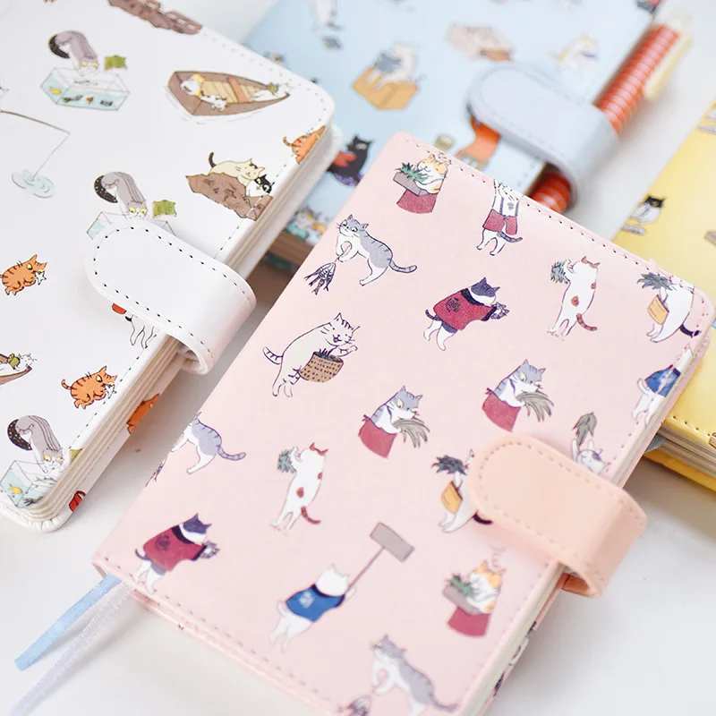 

A6 Cute notebook kawaii Cat PU leather Colorful Hardcover Notebook Diary Notepad Promotional Gift school supplies Stationery