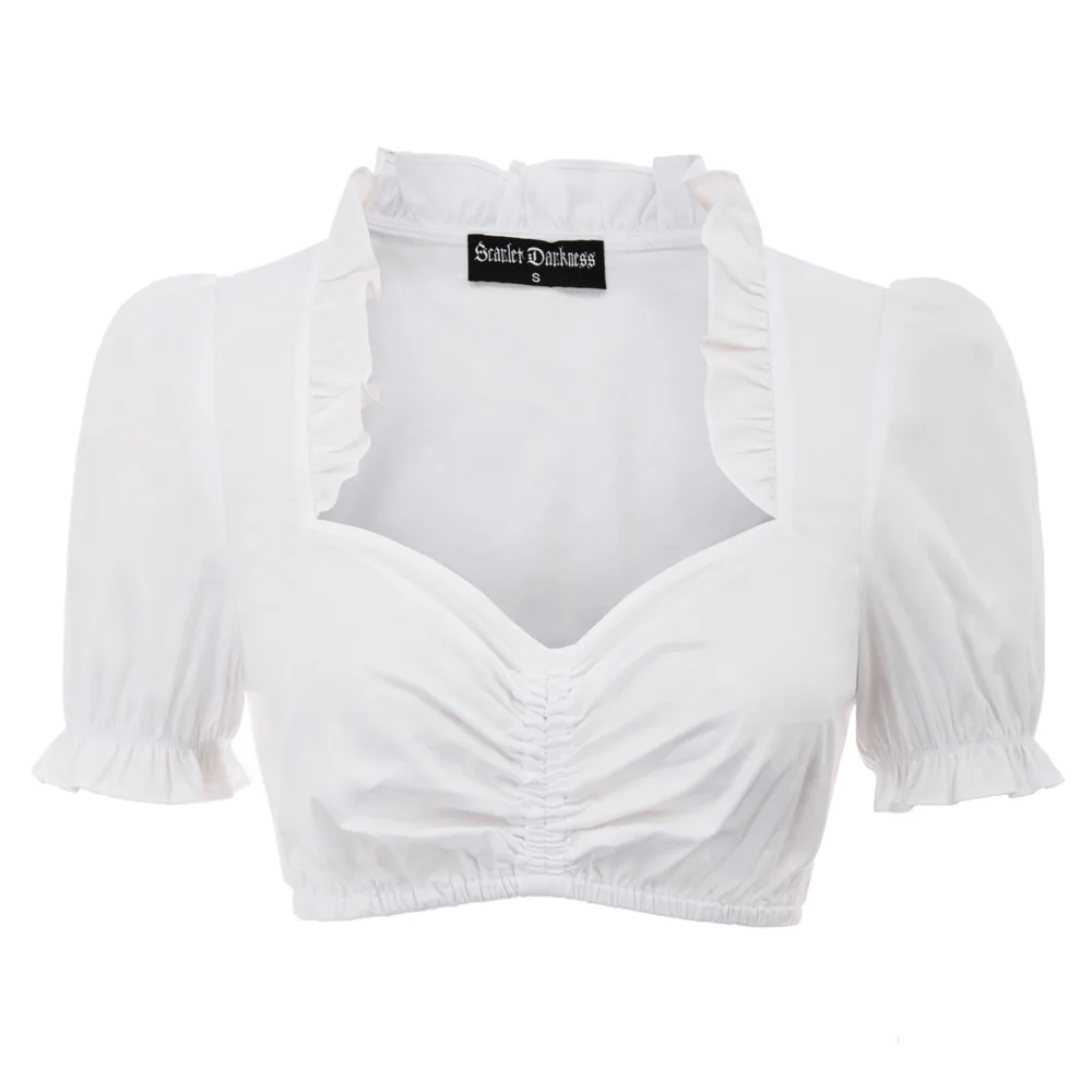 Пикантные женские летние вечерние рубашки в готическом стиле Лолиты, блузка с коротким рукавом и милым вырезом, хлопковые укороченные топы с оборками, camisas mujer - Цвет: White