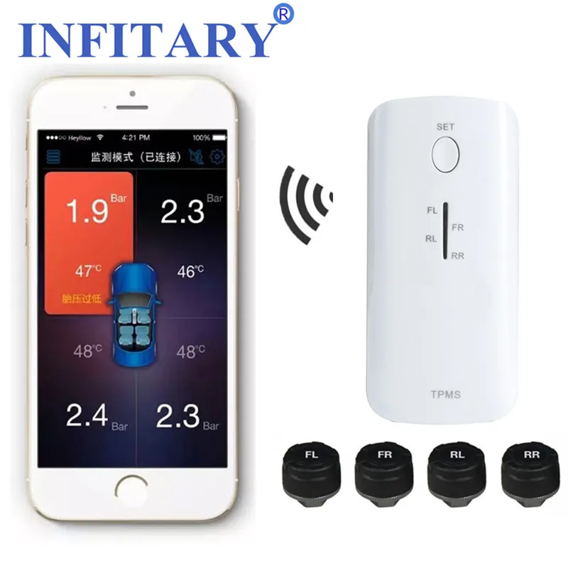Smart Car TPMS Bluetooth Tire Pressure Monitoring System APP Display