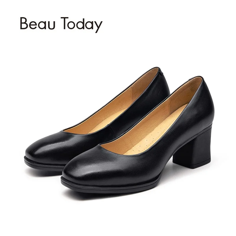 Женские туфли лодочки без застежки BeauToday Офисные брендовые из натуральной яловой