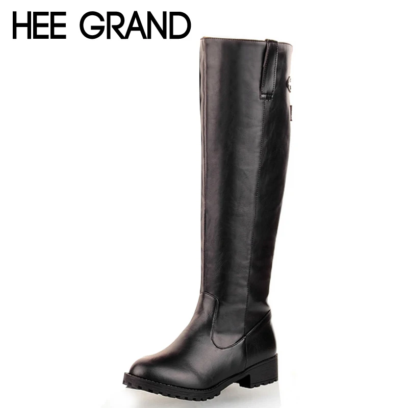 HEE GRAND Winter Knee high Boots Fur Inside Platform Women Boots Warm Square Heels Shoes Woman