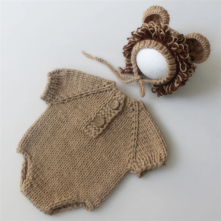 Детская одежда для фотосессий; милый дизайн со львом; шапка+ свитер; комплект из 2 предметов; Bebe Pictures; костюмы для новорожденных мальчиков и девочек; вязаная одежда для фотосессии