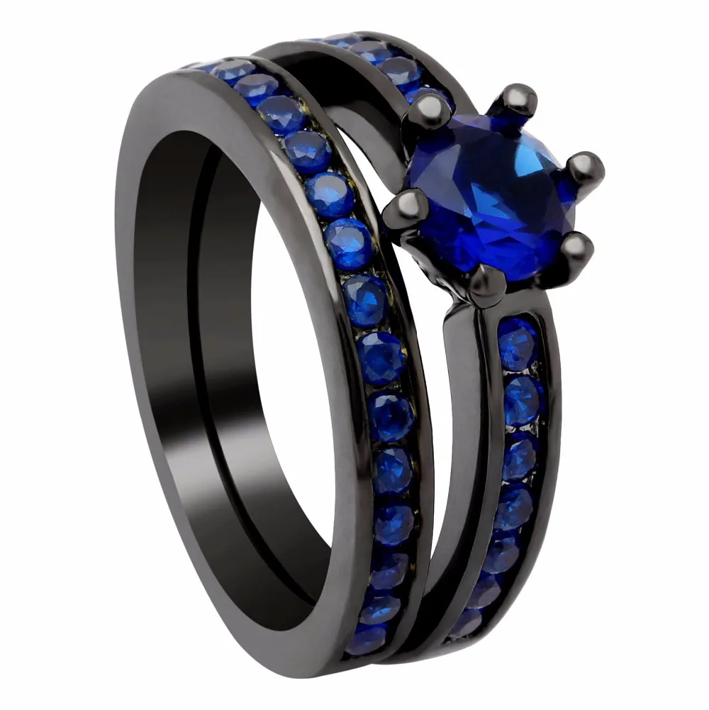 Hot Royal Blue Cubic Zirconia Black Rings Sets Black Gun