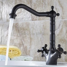 Черный Масло втирают латунный поворотный носик кухонная раковина кран/двойные ручки Ванная комната сосуд Раковина Смеситель кран настенное крепление Wsf076