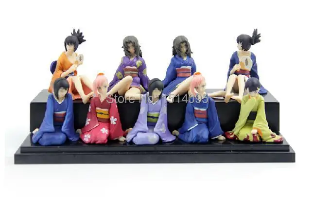 

9pcs/set Japanese Anime MH Naruto Kimono Sexy Girls PVC Action Figures Toys 12cm  NT032