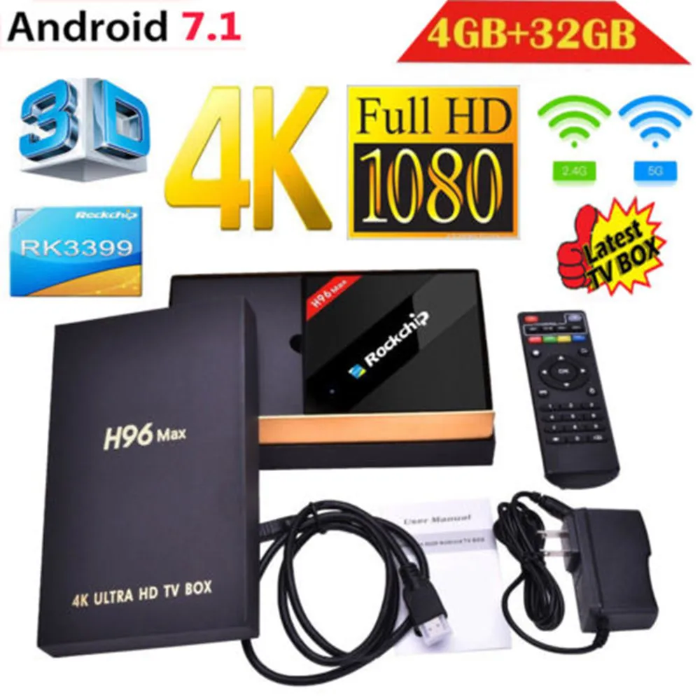 

H96 MAX Best Rockchip RK3399 Android 7.1 TV Box 4GB RAM 32GB ROM 6 Core 2.4/5Ghz Wifi H.265 Smart BT4.0 set top box Media player