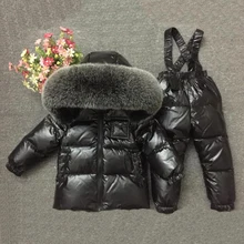 2-7y Children Winter Warm Snowsuit Big Nature Fur Thick Clothes Boys Winter Waterproof Outwear 2 Piece Set Girl Down Jacket Coat 2-7y Children Winter Warm Snowsuit Big Nature Fur Thick Clothes Boys Winter Waterproof Outwear 2 Piece Set Girl Down Jacket Coat