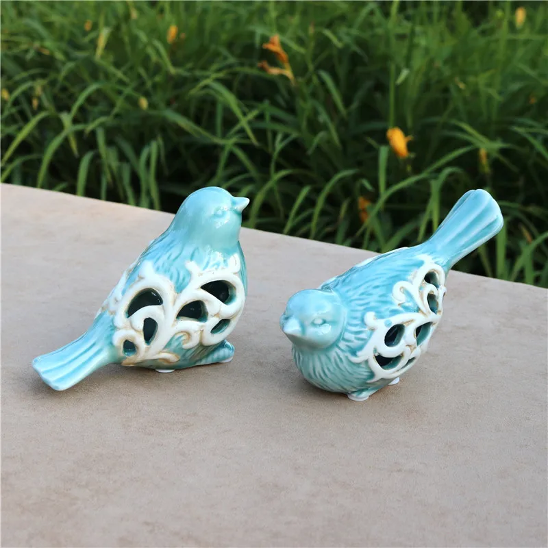 Hollow Porcelain Bird Lovers Figurine Ceramic Couple Birdie Decor Craft