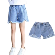 Детские джинсовые шорты для девочек; коллекция года; летние детские рваные джинсовые брюки; короткие штаны; рваные ковбойские шорты для крупных девочек