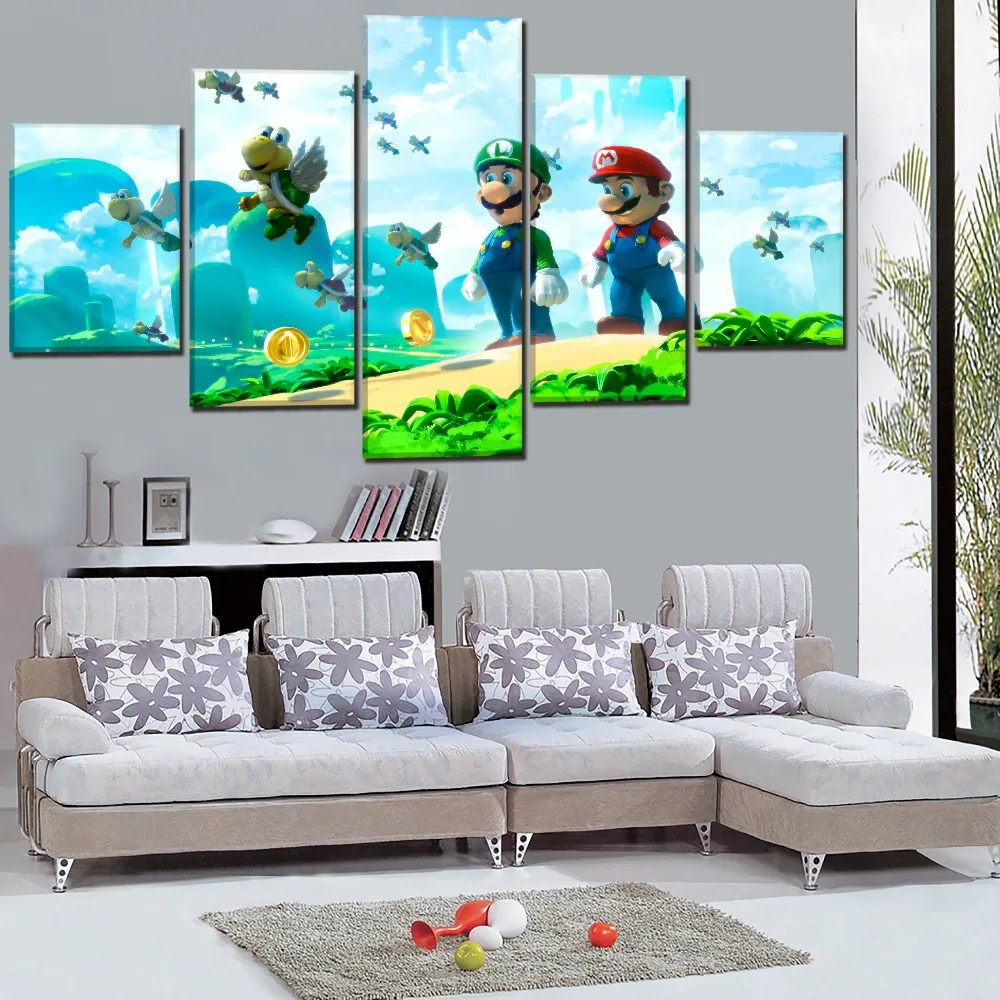 

Canvas Print Painting Living Room Wall Art Modular Picture 5 Piece Super Mario Bros Classic Cartoon Game Poster Home Decor Frame