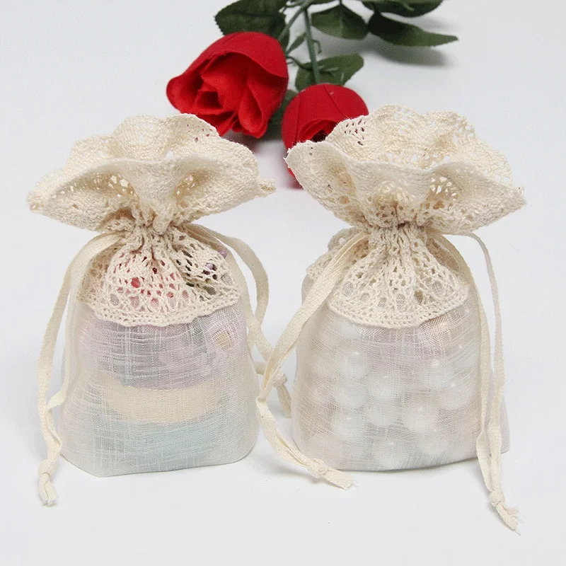 European and American small favor bag with cotton lace Dry flower bag gift bag jewelry bag wedding and party candy bags (5)