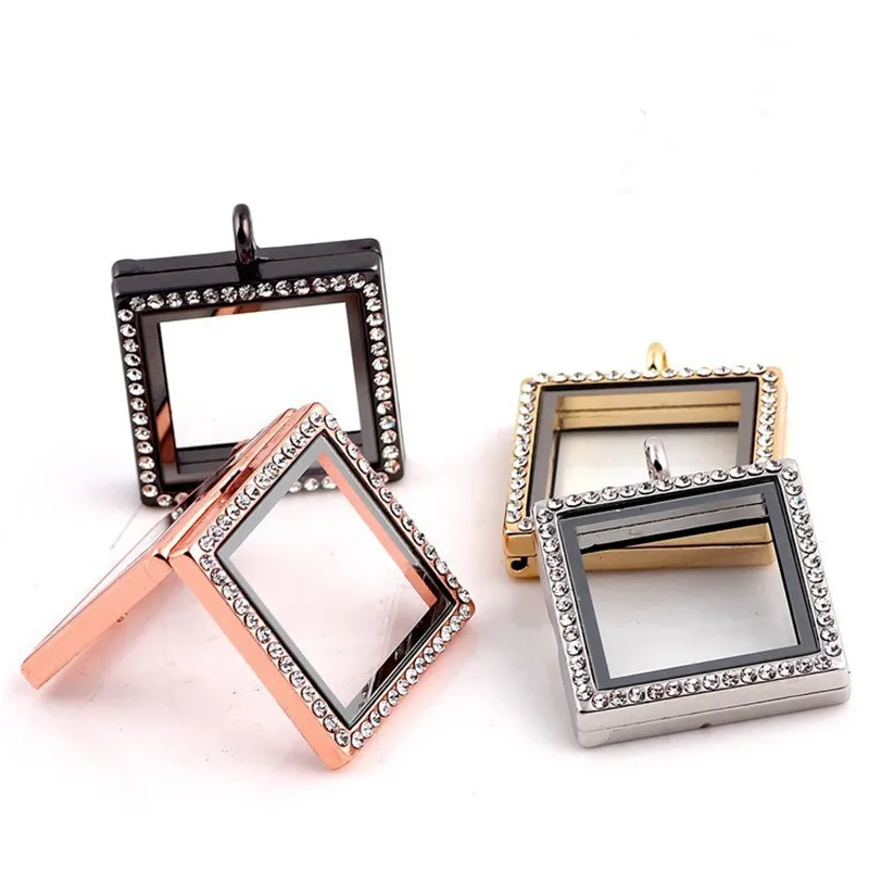 

10PCS Mix Color Crystal Square Locket Pendant Living Photo Magnetic Floating Locket Necklace