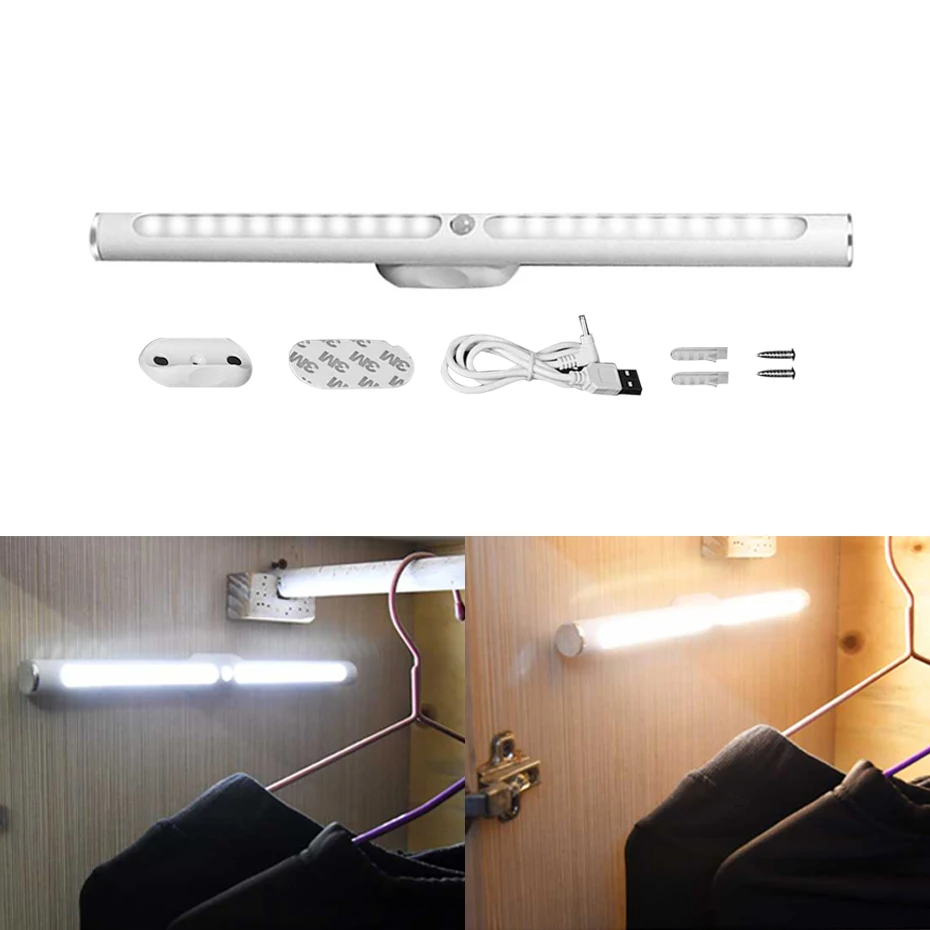 

30cm USB Rechargeable LED Cabinet Light PIR Motion Sensor Night Lamp Wireless Kitchen Bedroom Closet Light with Battery