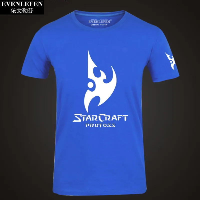 StarCraft 2 Protoss Zerg футболка с коротким рукавом мужская игровая хлопковая с полурукавом Студенческая Большая одежда летняя - Цвет: Blue1
