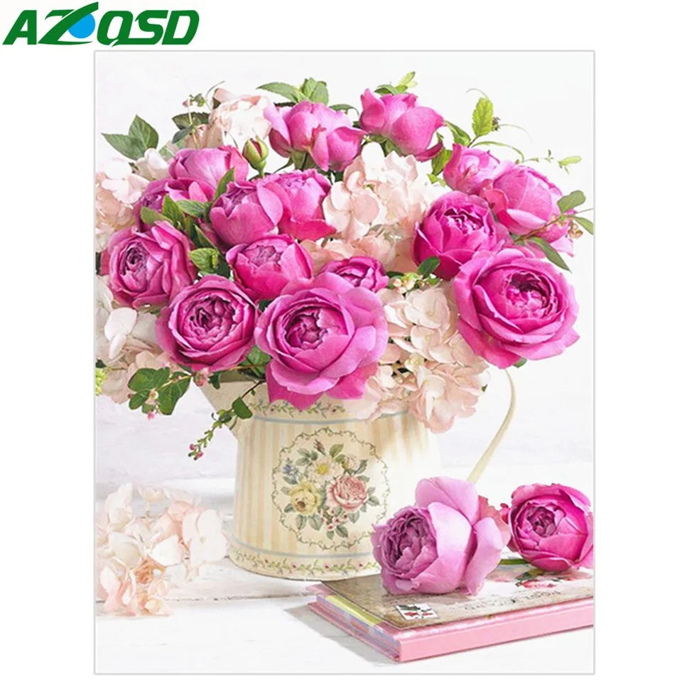 AZQSD 5D DIY Diamond Painting Flowers Cross Stitch Diamond Embroidery Full Display Rhinestones Pictures Home Decoration Gift