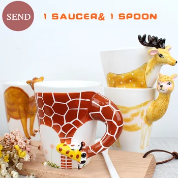 

400ML Mighty Ceramic Coffee Mug Creative Gift 3D Animal Shape Hand Painted Deer Giraffe Cow Rabbit Dog Cat Camel Elephant mug