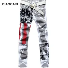 Новое поступление мужские повседневные джинсы с принтом американского флага США мужские белые модные брюки в стиле хип-хоп с принтом граффити облегающие брюки