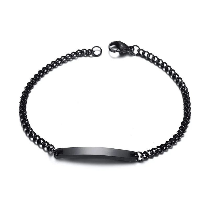 Гравированный браслет на цепочке для женщин и мужчин, черный цвет, нержавеющая сталь, пара браслетов