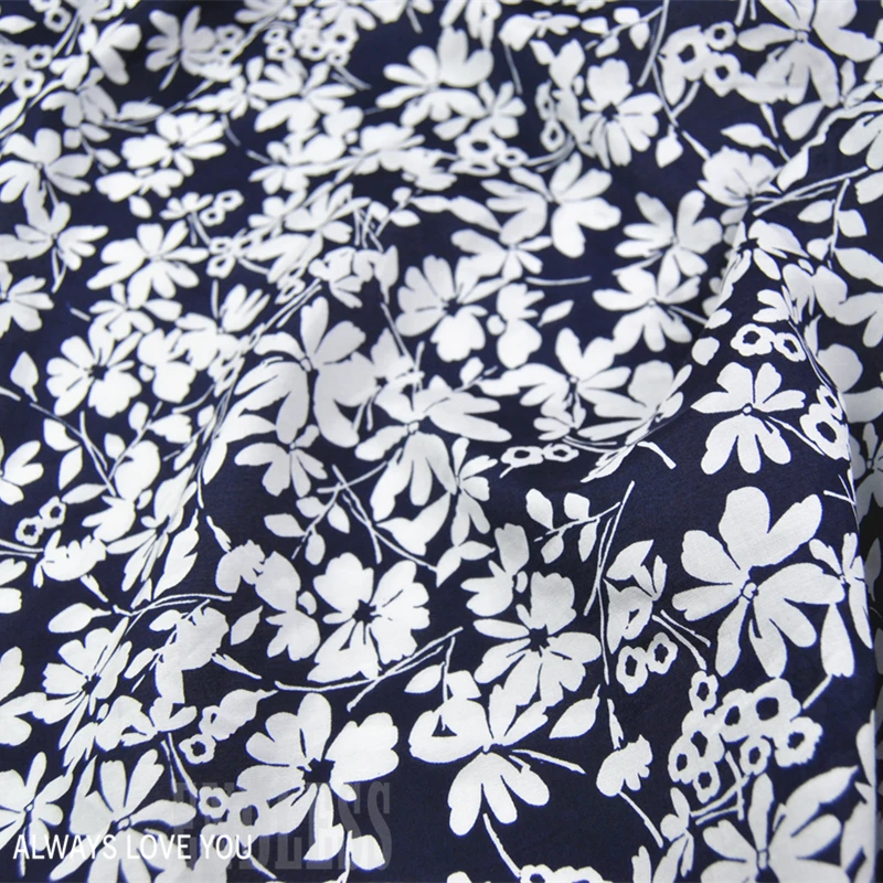 

LEO&LIN Black Pagoda Blue White Flowers Silk Cotton Thin Shirt Chinese Clothing Spring Summer Dress Fabric 50cm 50cm