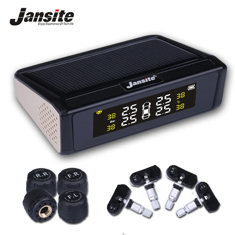 

Jansite Car Solar Powered TPMS Car Tire Pressure Monitor System Wireless 4 External or Internal Sensors Color digital screen