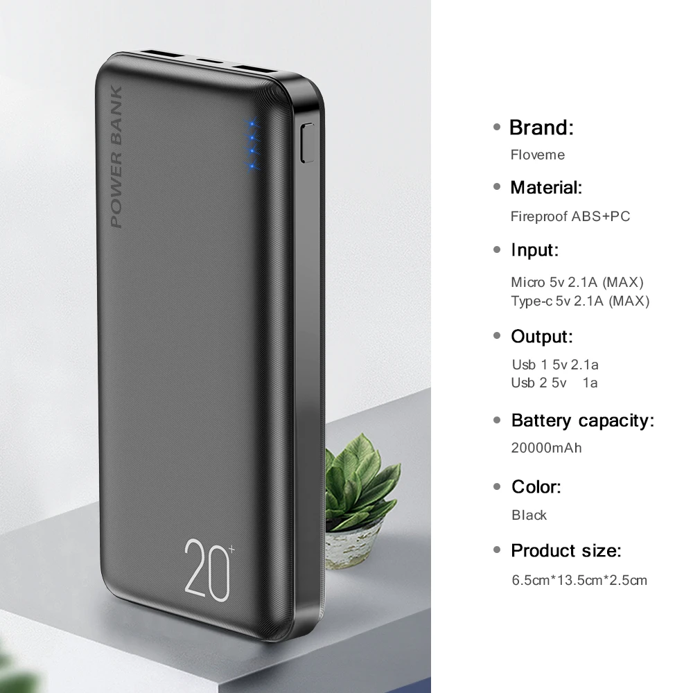 FLOVEME power Bank 10000 мАч для Xiaomi Mi 9 power bank 20000 зарядное устройство с двумя портами Usb Pover Bank Внешняя батарея Poverbank портативная