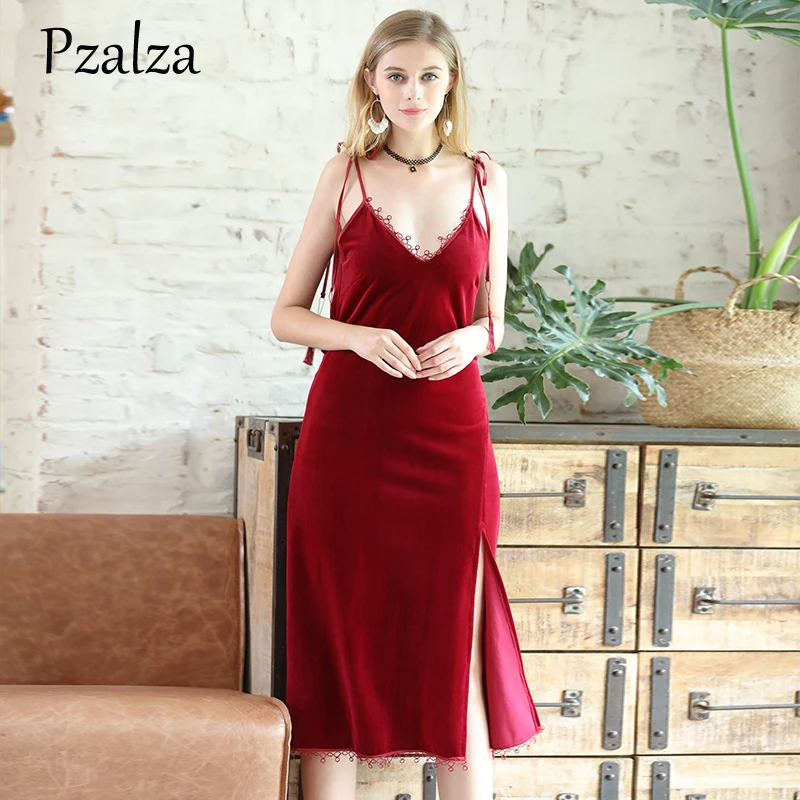 Winter Sleeping Dress V Neck Soft Velour Sleep wear Sexy Backless Long