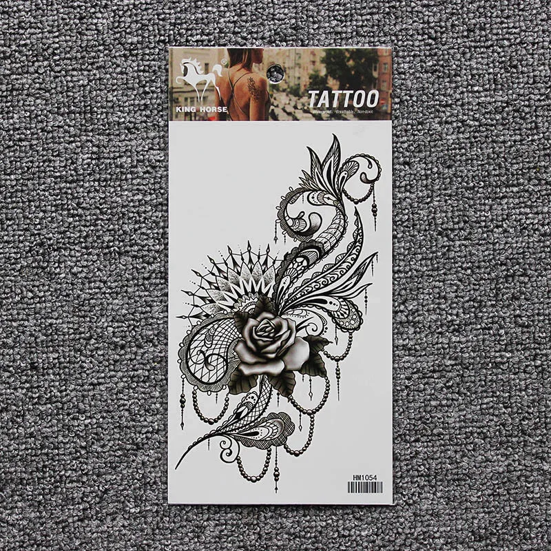 أسود كبير زهرة الفن الجسم للماء المؤقتة مثير الفخذ الوشم روز للمرأة فلاش لصاقات وشم 10*20 سنتيمتر KD1054