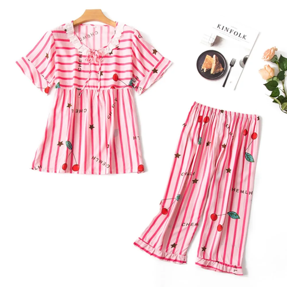 

2PC Set New pijamas women 2019 Ladies Fashion Printing Pattern Pajamas Sleepwear Sexy Girl Cotton lingerie Nightwear pajamasBBB3