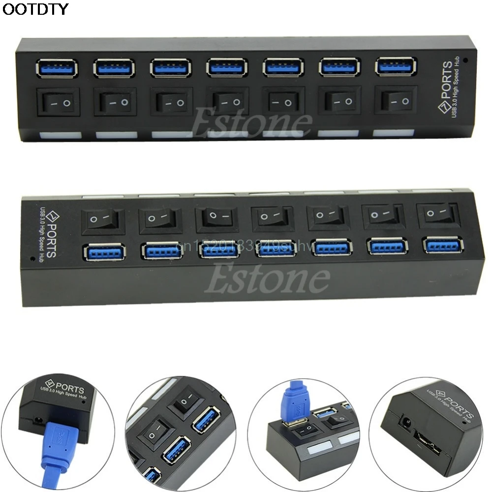 7 Port USB 3.0 Hub Super Speed HUB USB Splitter With On/Off Switch Platooninsert For Computer Peripherals - New hot