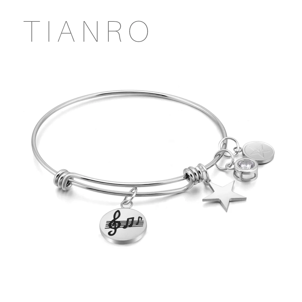 

TIANRO Tab staff note tag bracelet ladies high quality electroplating rhodium bracelet