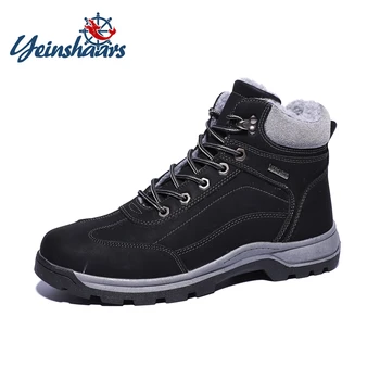 

YEINSHAARS Brand Men Snow Boots Plus Size 47 New Men Boots with Fur Unisex Winter Snow Boots Warm Plush Shoes High Top Boots